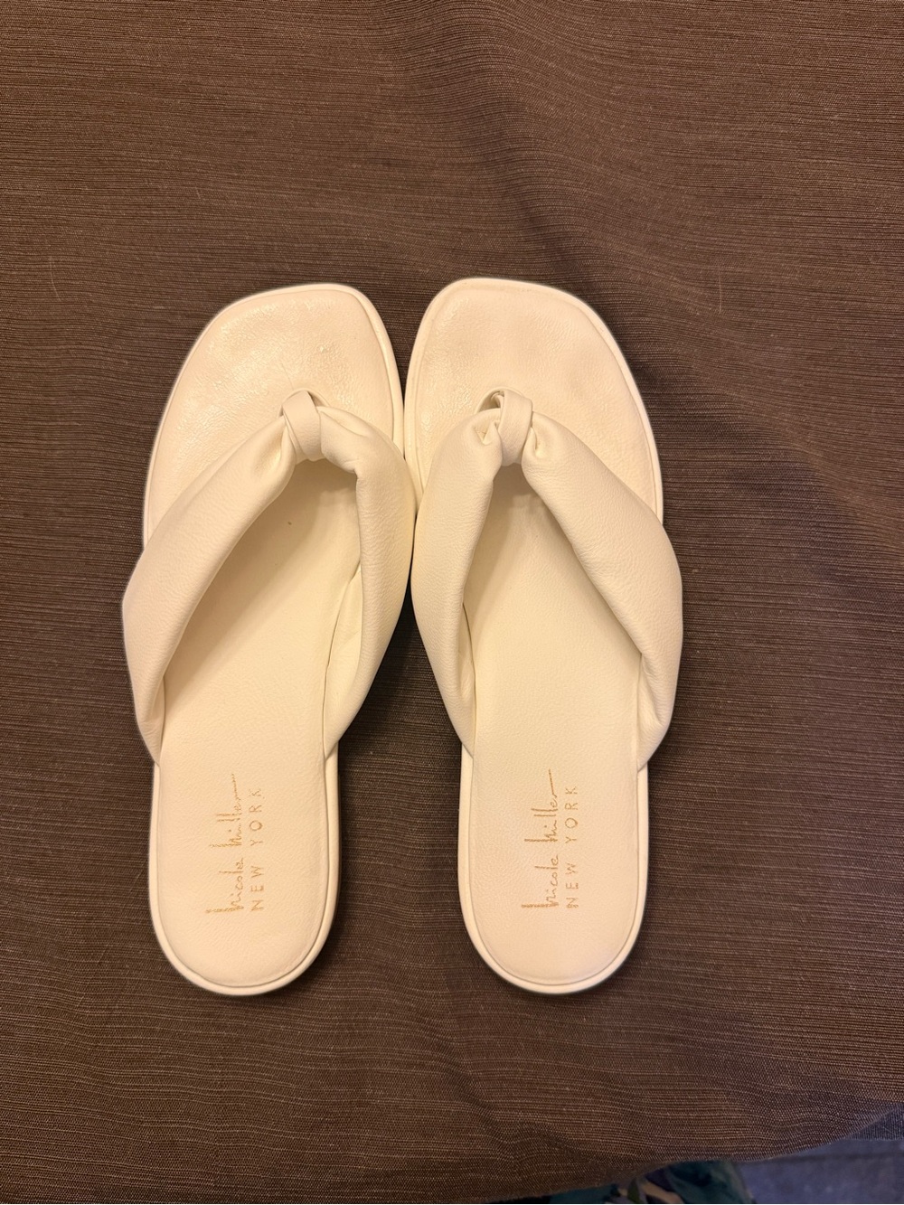 Nicole Miller Cream Padded Toe-Post Sandals